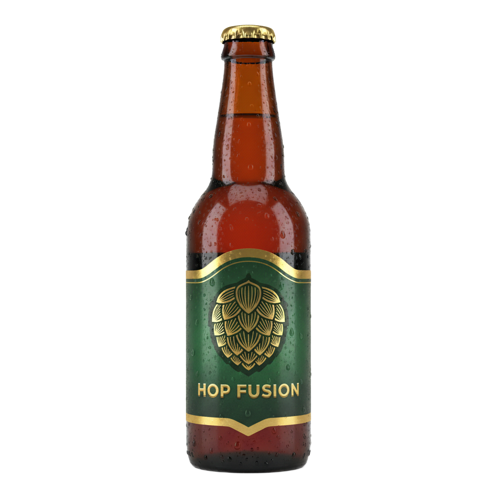 Generate a craft beer bottle with condensation and premium label design