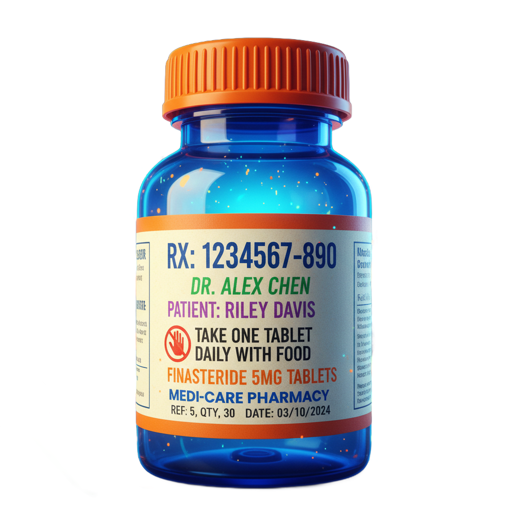 Design a prescription pill bottle with safety cap and pharmacy label